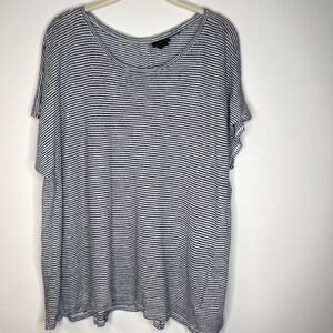 Tahari Blue White Striped 100% Linen Button Back Tunic Top Tshirt